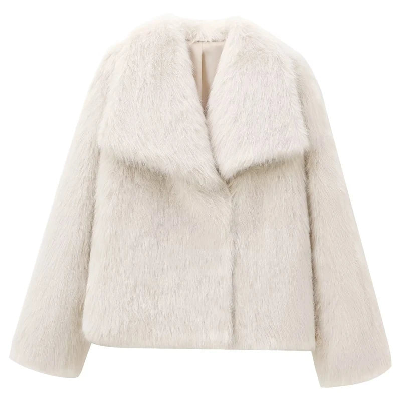 Women's Fur Coat – Plush Burgundy Bomber, Cropped Long Sleeve, Warm Winter Casual Jacket