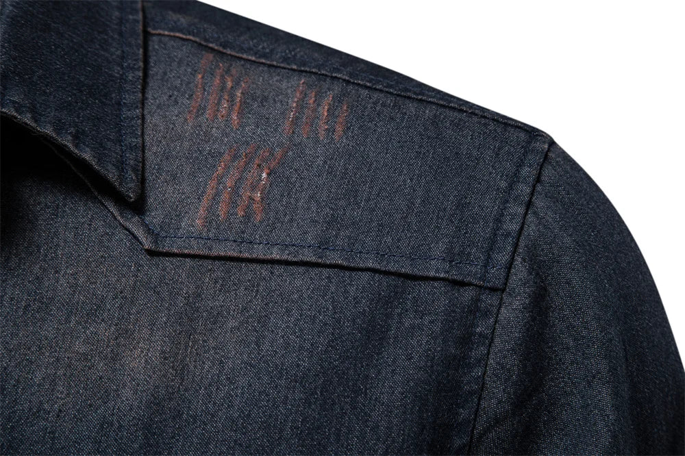 Elastic Cotton Denim Shirt – Long Sleeve, High-Quality Cowboy Shirt for Men, Casual Slim Fit, Designer Menswear