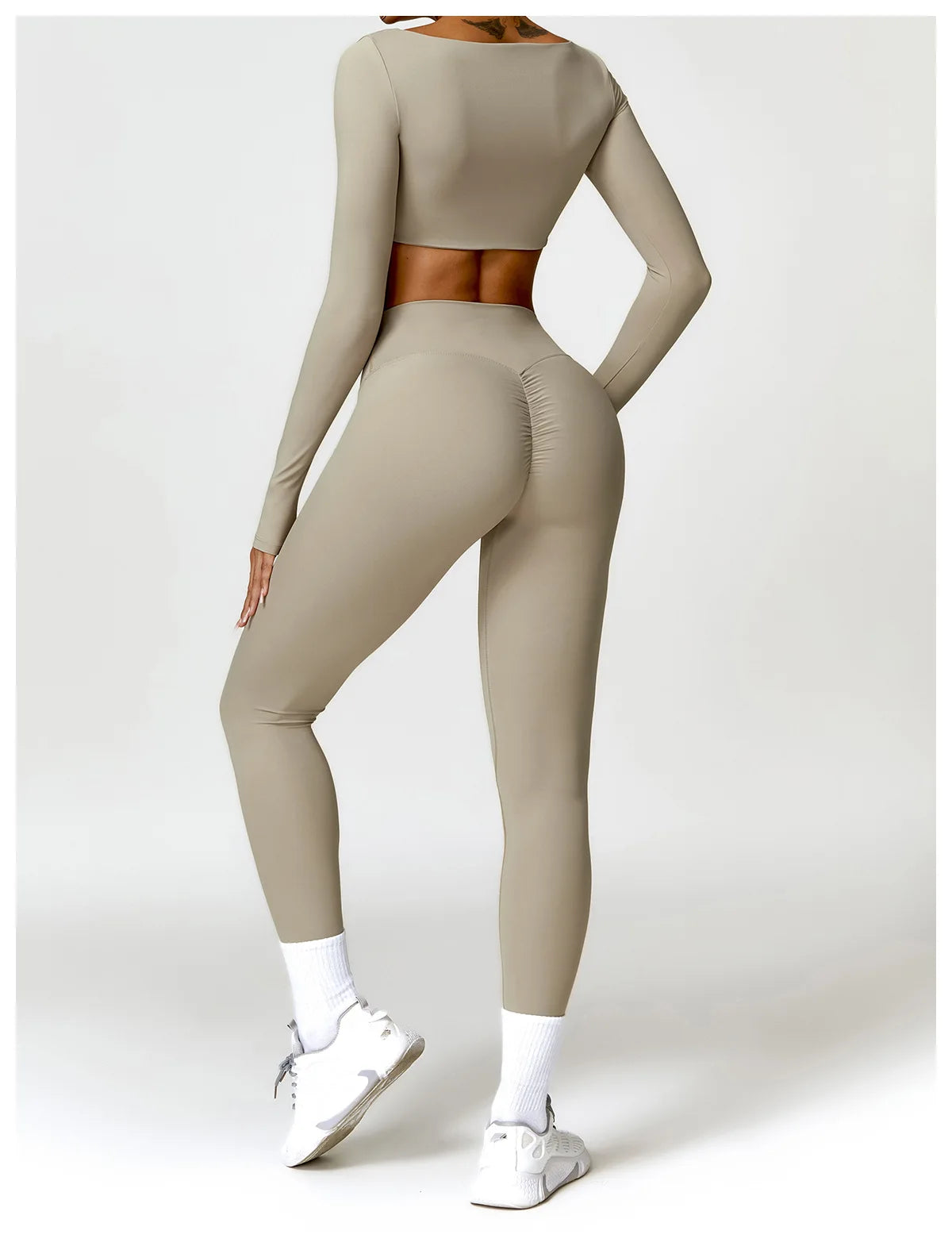 2PCS Women's Yoga & Gym Set – Quick-Dry Long Sleeve Sports Shirt & Leggings for Running & Workout