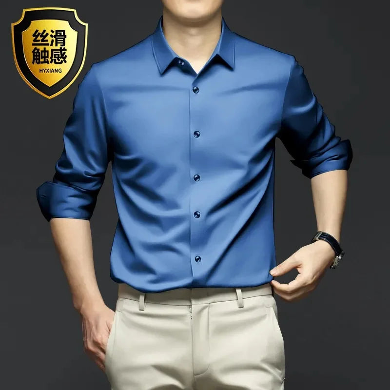 Elastic Cotton Denim Shirt – Long Sleeve, Slim Fit, Casual Men's Designer Shirt