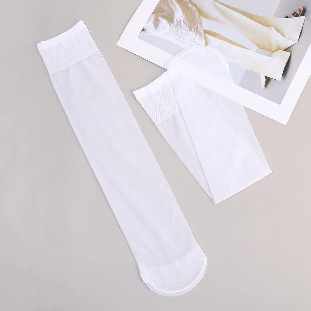 Summer Ultrathin Women's Silk Socks – Black, translucent, and stylish, with a medium calf sleeve