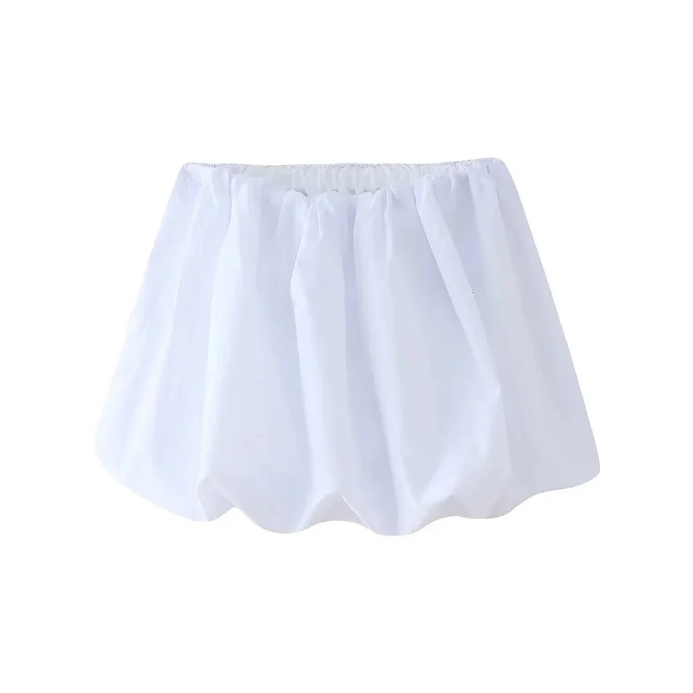 Women's Balloon Mini Skirt – Mid Elastic Waist, Voluminous Hem, Fashionable Style