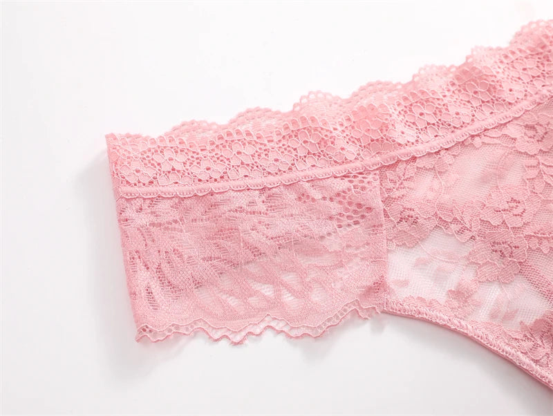 3PCS Lace Hollow Out Thong Panties – Sexy Floral Print, Solid Color, Low Waist, Breathable G-String Lingerie