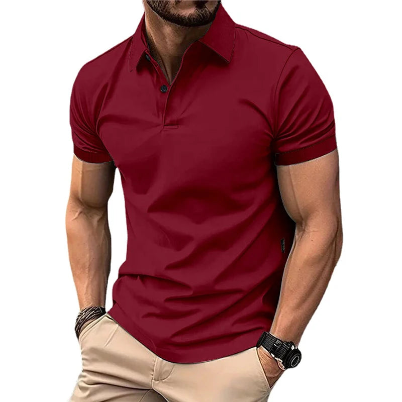 Men's Solid Color Polo Shirt – Short Sleeve Lapel Button T-shirts, Casual Streetwear, Lightweight Jogging Tops
