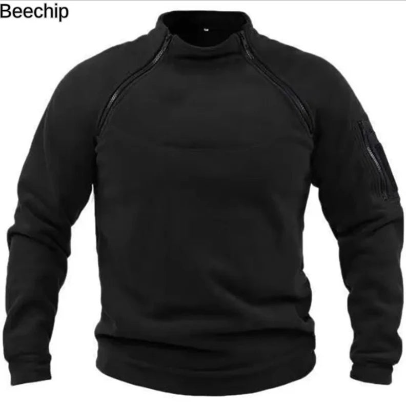 Men's Outdoor Warm and Breathable Tactical Sweater – Zipper Design, Standing Neck, Long Sleeves, Thickened Solid Color