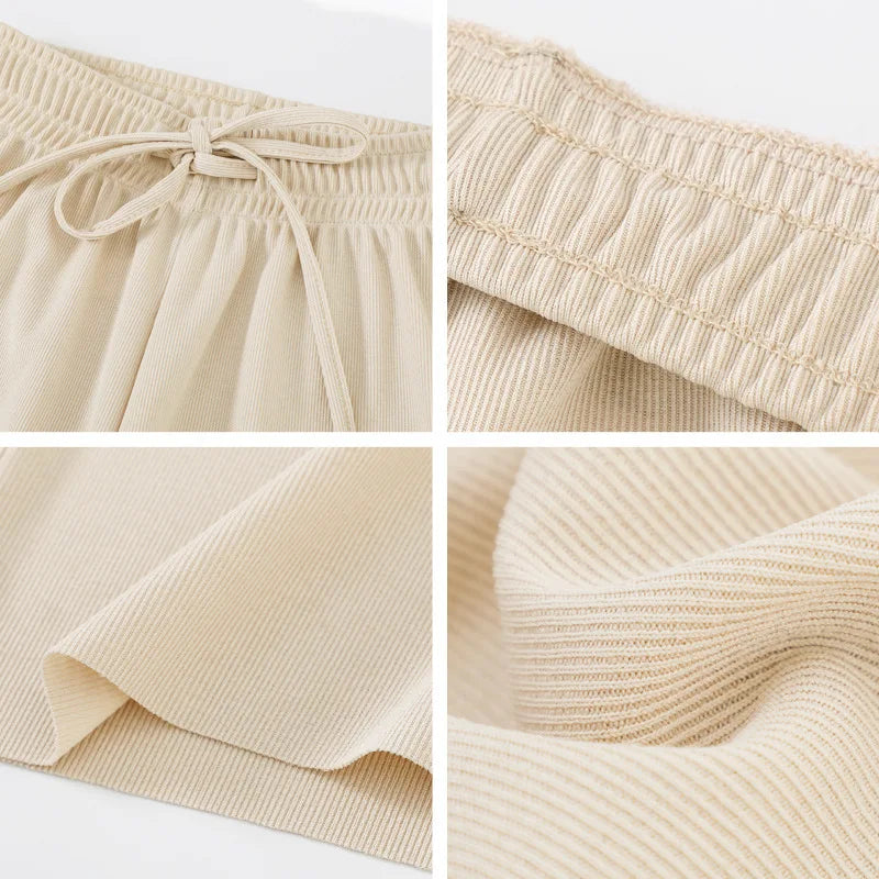 Women Ankle-Length Wide Leg Pants – Casual, Summer, Solid Color, Elastic Waist, Loose Fit, Ice Silk, Spring/Summer