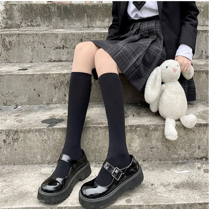 Solid Color Long Socks – JK Japan Style School Girls Thigh High Stockings, Lolita Kawaii Cute Knee High Socks