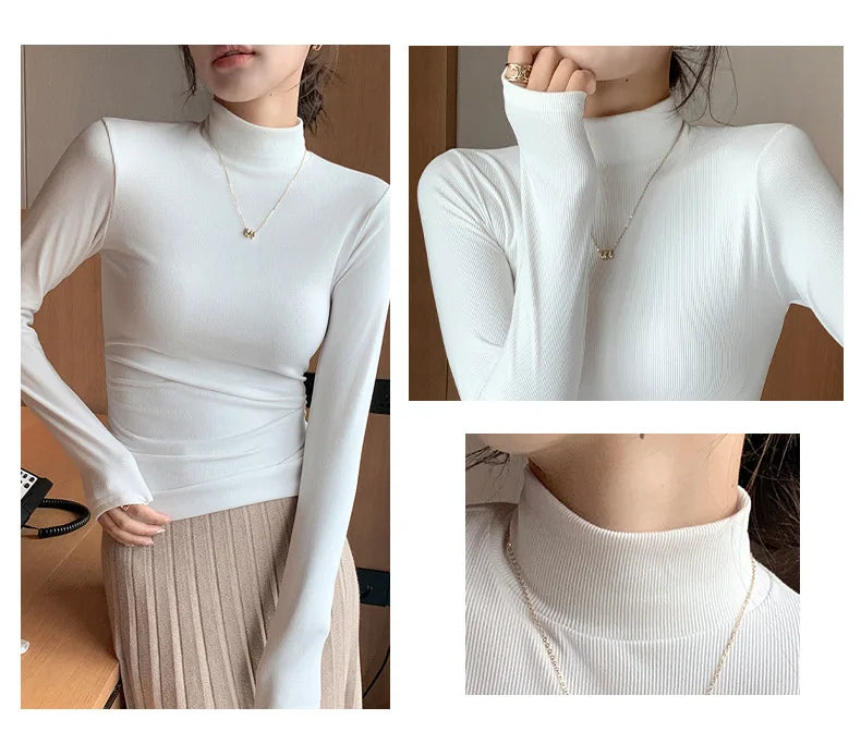 Knitted Half-Turtleneck Pullover – Elegant Korean Fashion, Long Sleeve, Women’s Sweater Jumper