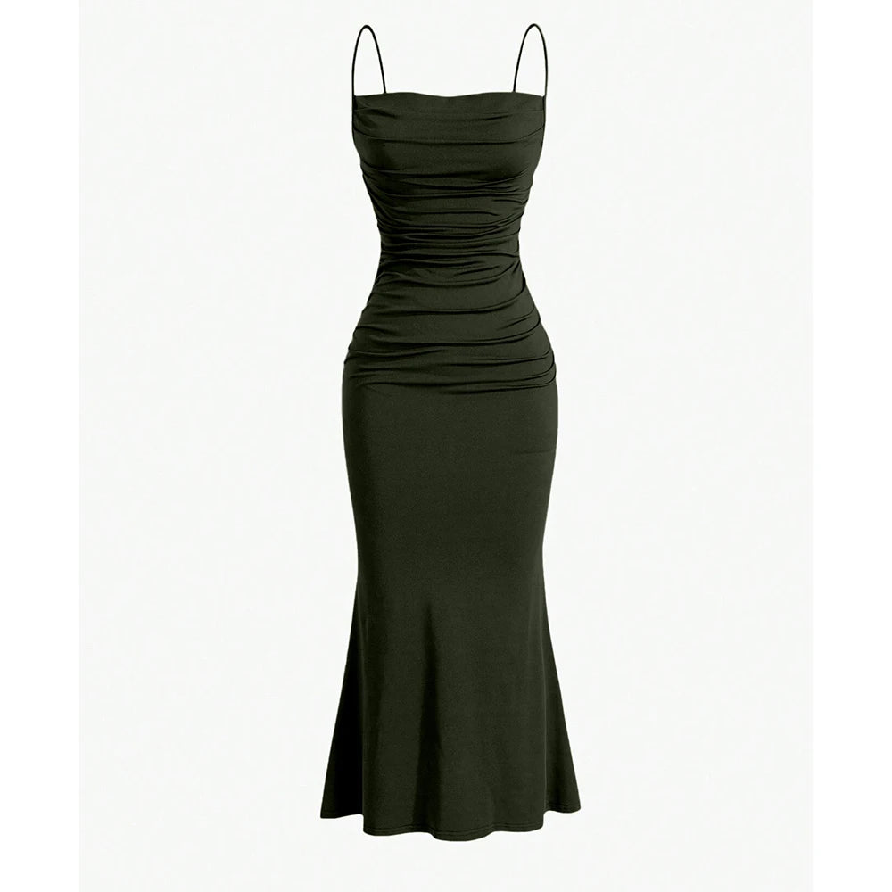 All Seasons Women's Maxi Dress – Elegant, Slim Fit, Spaghetti Strap, Mermaid Hem, Fashion Party Outfit