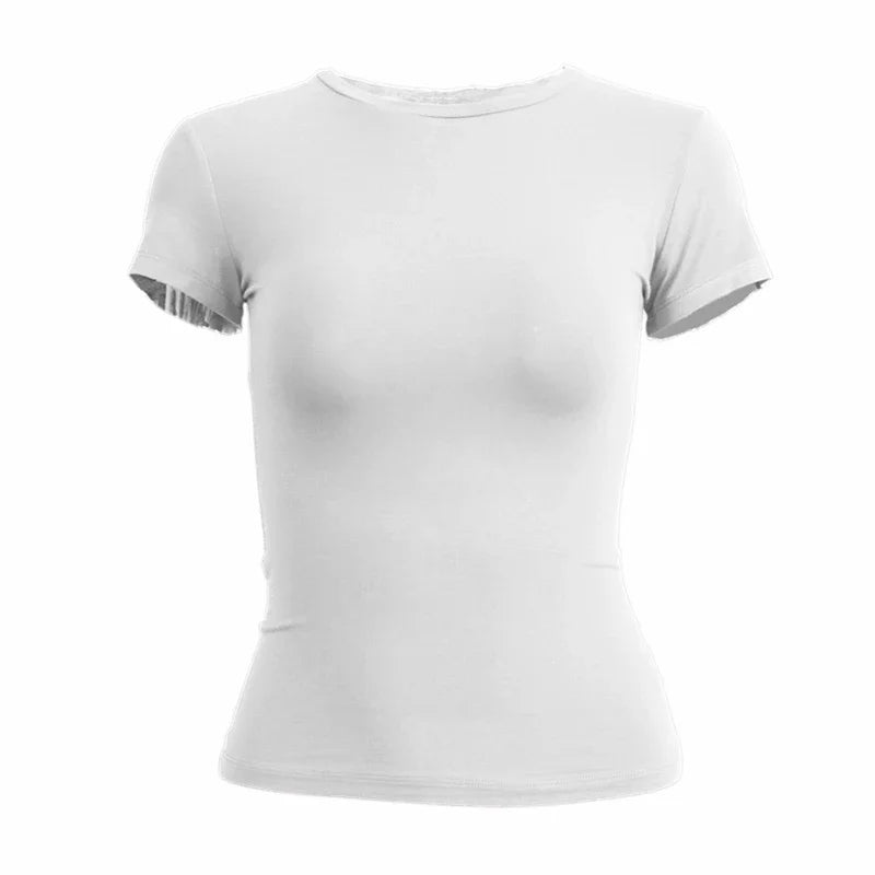 Women's Short Sleeve T-Shirt – Slim Fit, O-Neck, Knitted Sheath, Sporty Streetwear Y2K