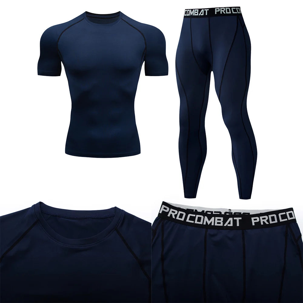2PCS Men's Compression Sportswear – Gym Tight Yoga Set, Workout Jogging MMA Fitness Tracksuit Pants