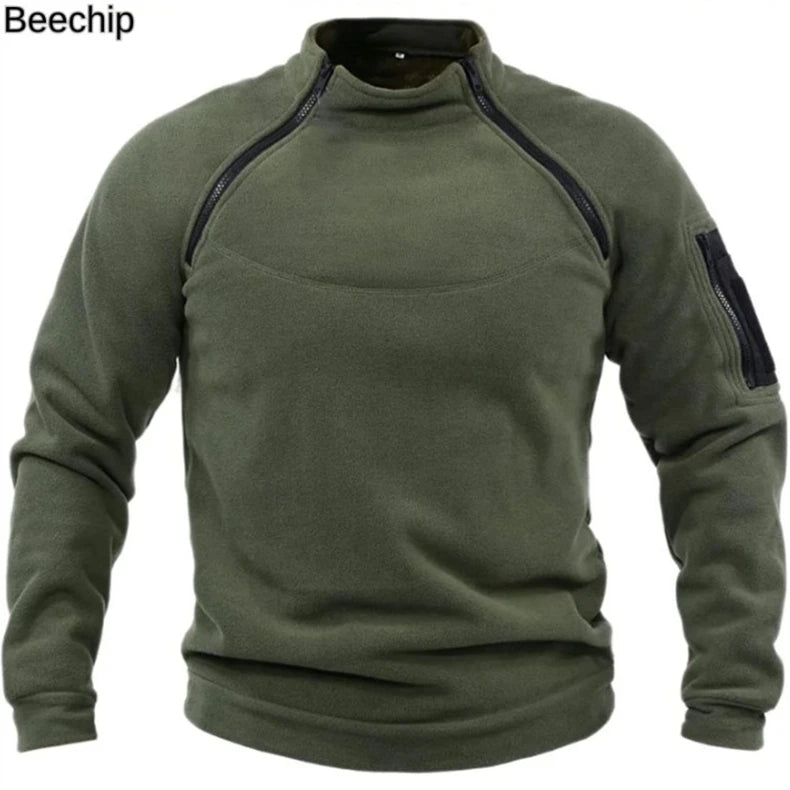 Men's Outdoor Warm and Breathable Tactical Sweater – Zipper Design, Standing Neck, Long Sleeves, Thickened Solid Color