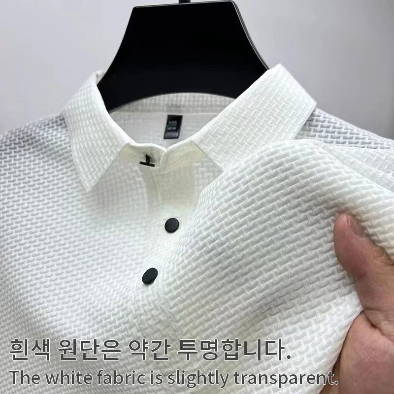 Men's Lop-up Hollow Polo Tee – Short-Sleeved Ice Silk T-Shirt, Breathable And Stylish, Ideal For Business And Casual Wear