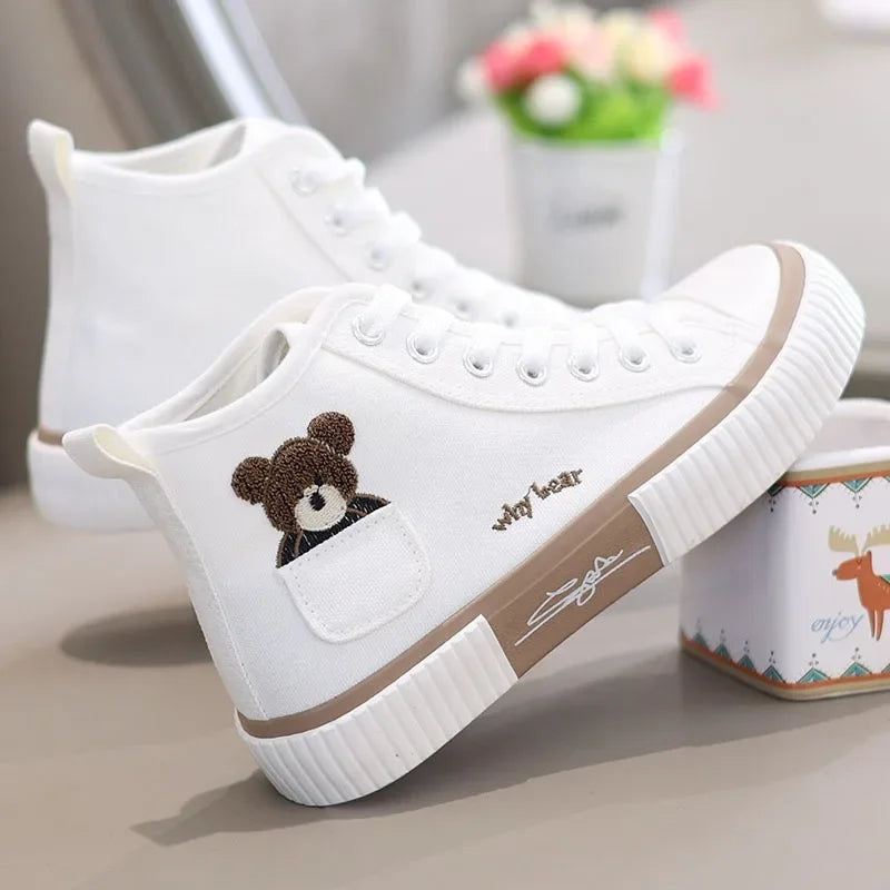 Cute Canvas Shoes Women – Breathable Sneakers, Sport Brand, Casual Vulcanized High Top Flats