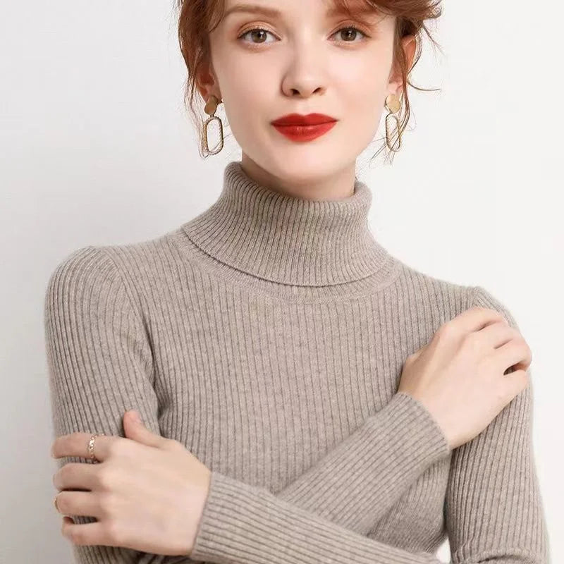 Turtleneck Knitted Sweater – Slim Fit, Korean Style, Pullover, Autumn Winter Top