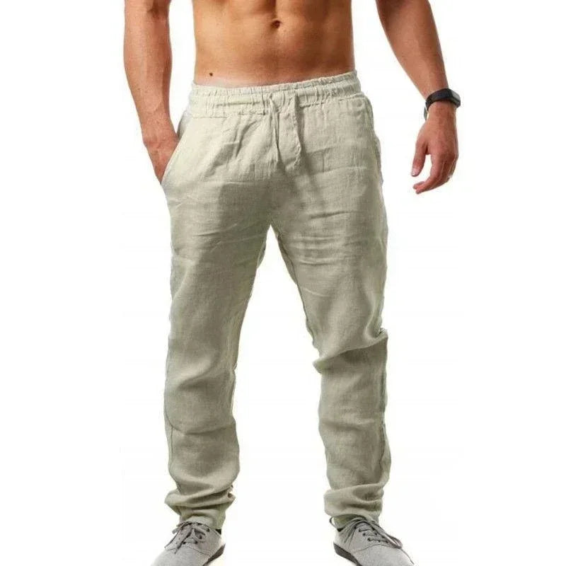 Sports Pants – Fashion Brand Men's Hip-Hop Style, Breathable Cotton Linen, Solid Color, Simple Drawstring, Wide Leg, New Spring/Summer
