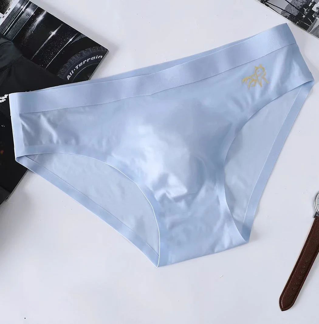 Men's Ice Silk Briefs – Seamless, Quick-Dry, Middle Waist, Solid Color, U Convex Pouch, Sexy Daily Summer Underwear