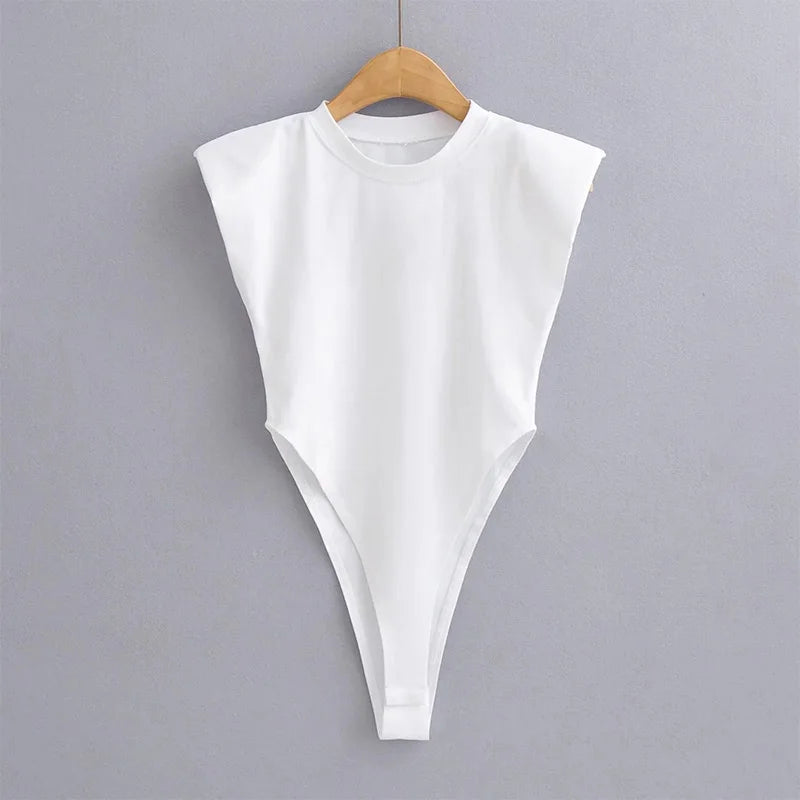 Sexy Bodycon Bodysuit – Summer One-Piece, Padded Shoulder, Sleeveless