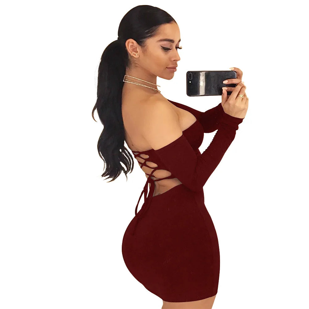 Strapless Large Women Long Sleeve Backless Night Club Dress Women