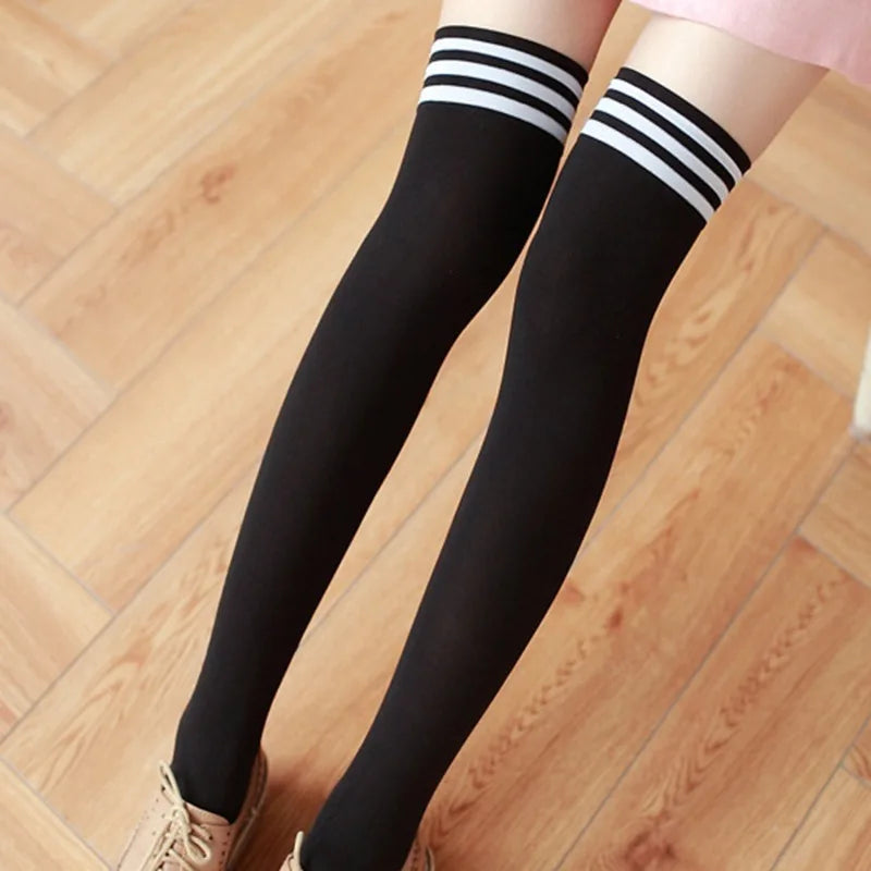 Thigh High Striped Socks – Women’s Sexy Long Stockings, Over Knee Nylon Socks, Female Leg Warmers