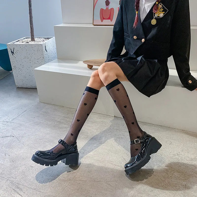 Summer Ultrathin Women's Silk Socks – Black, translucent, and stylish, with a medium calf sleeve