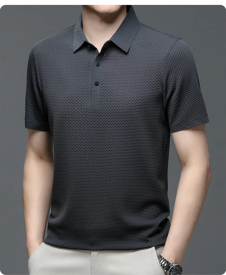 Men's Lop-up Hollow Polo Tee – Short-Sleeved Ice Silk T-Shirt, Breathable And Stylish, Ideal For Business And Casual Wear
