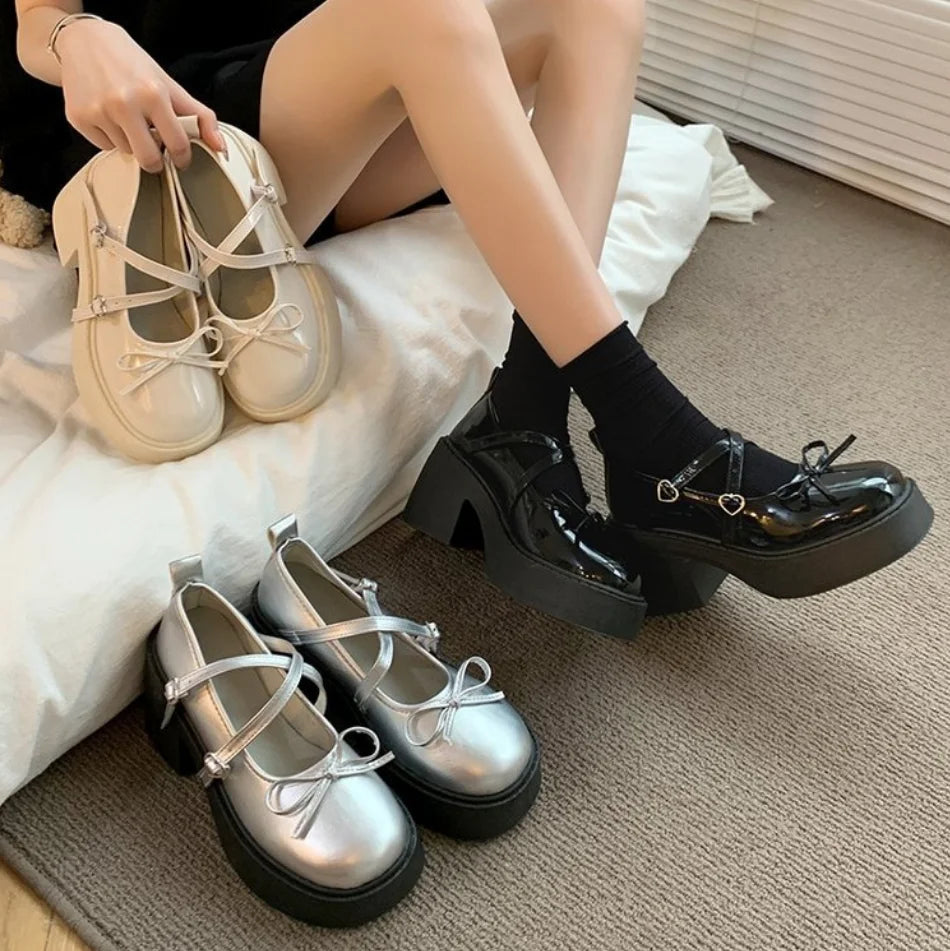 Lolita Mary Jane Shoes – Japanese Style, Vintage, Shallow High Heels, Chunky Platform, Cosplay Sandals