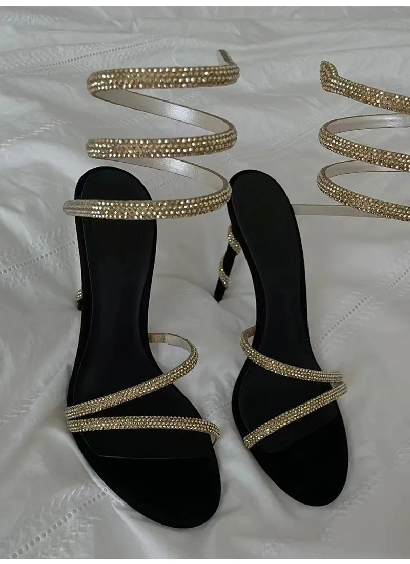 Star Style Crystal Snake Sandals – Women's Sexy Stiletto High Heels, Gladiator Sandals for Summer Party & Prom