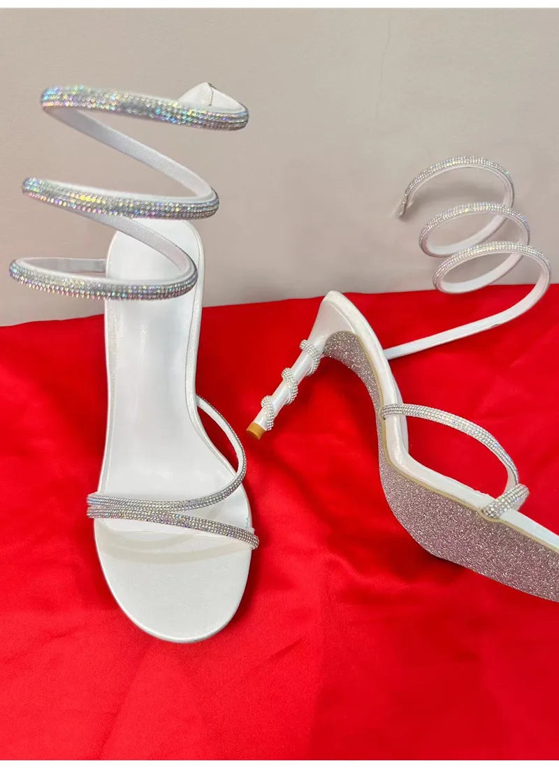 Star Style Crystal Snake Sandals – Women's Sexy Stiletto High Heels, Gladiator Sandals for Summer Party & Prom