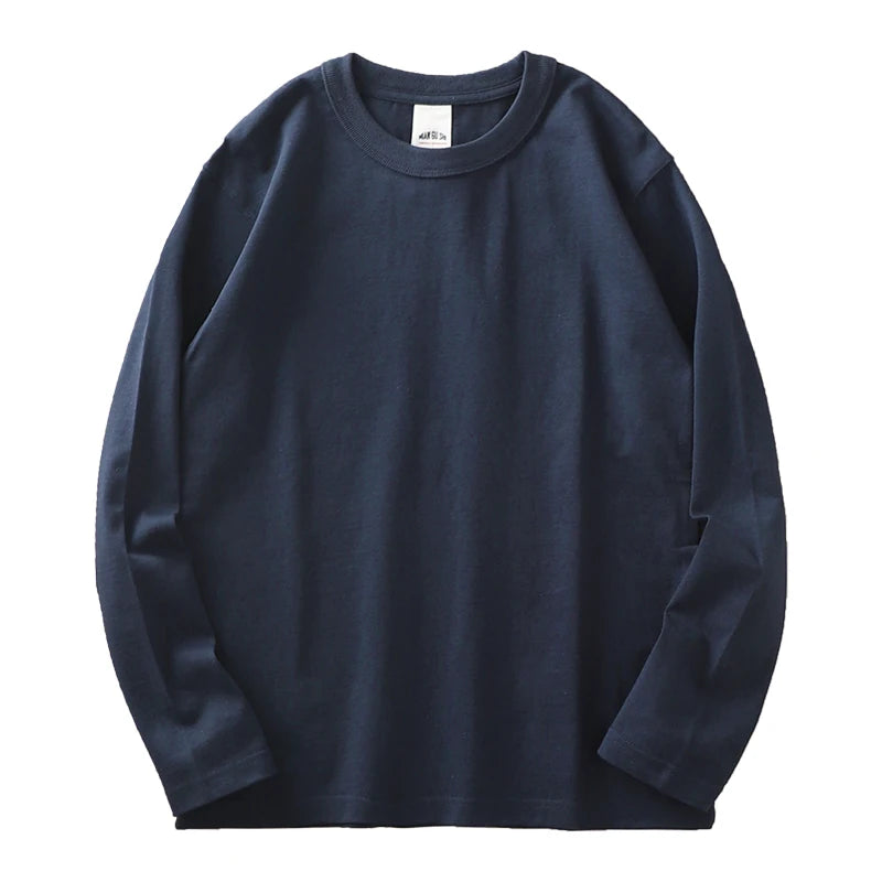 Heavyweight Long-Sleeve T-Shirt – 100% Cotton, O-Neck, Plain White, Oversized Men's Wear