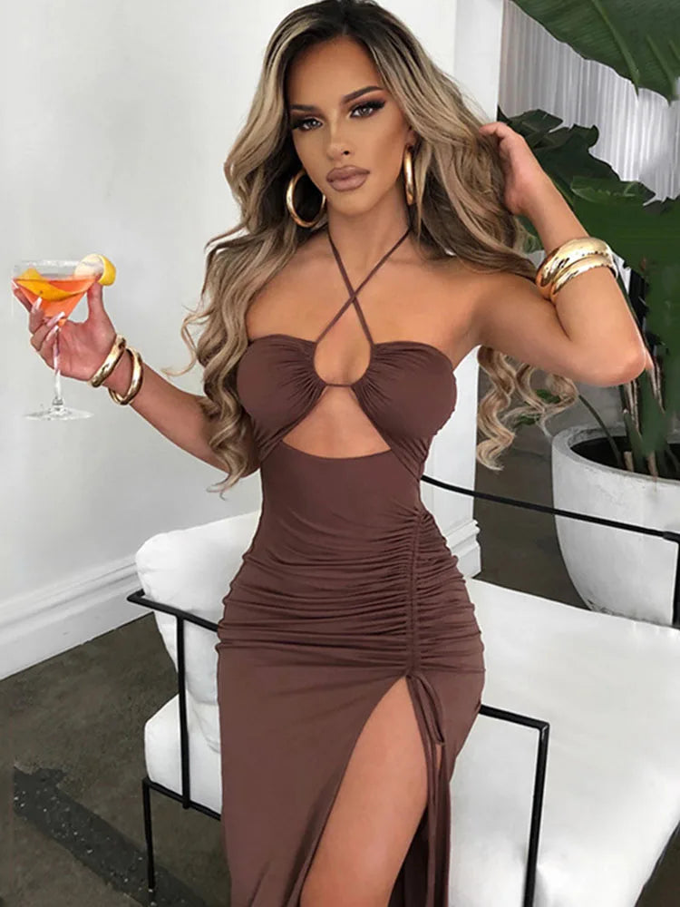 Sleeveless Backless Midi Bodycon Dress – Sexy Slim Nightclub Partywear for Women