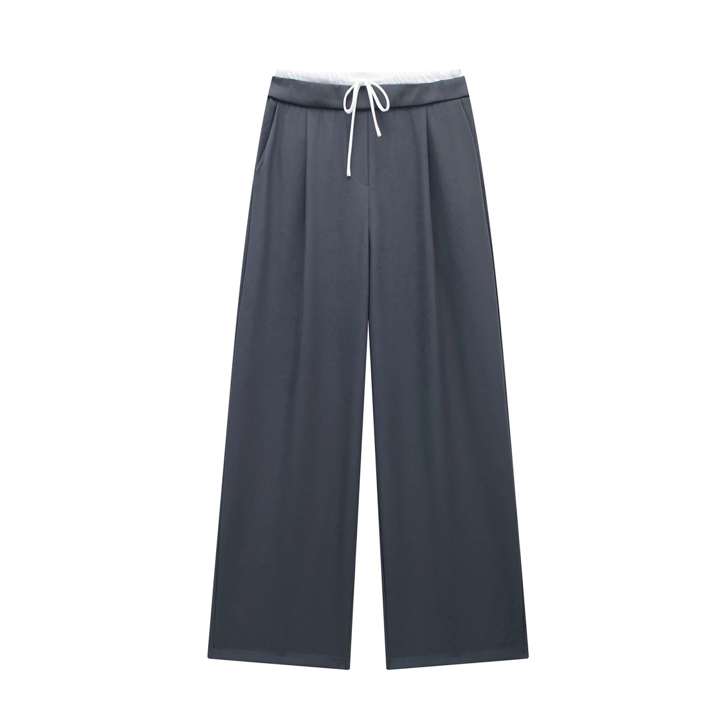 Women Fashion Straight Pants – Solid Color, Lace-Up, Side Zipper, Vintage Style, High Elastic Waist, Chic Lady Trousers
