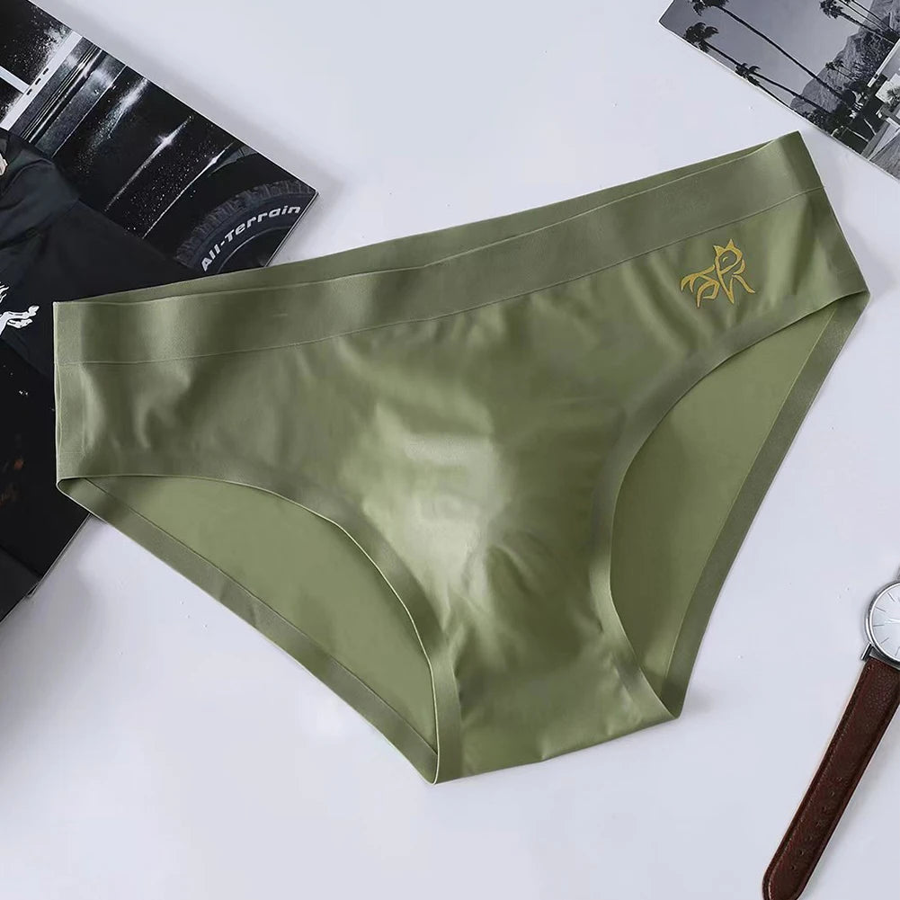 Men's Ice Silk Briefs – Seamless, Quick-Dry, Middle Waist, Solid Color, U Convex Pouch, Sexy Daily Summer Underwear