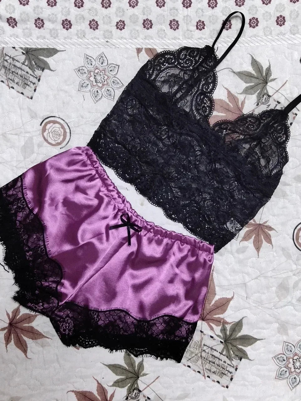 2PCS Pajamas Set for Women – Sleepwear Sexy Lingerie, Lace Silk Crop Tops and Shorts Sets, Casual Nightwear Pijamas