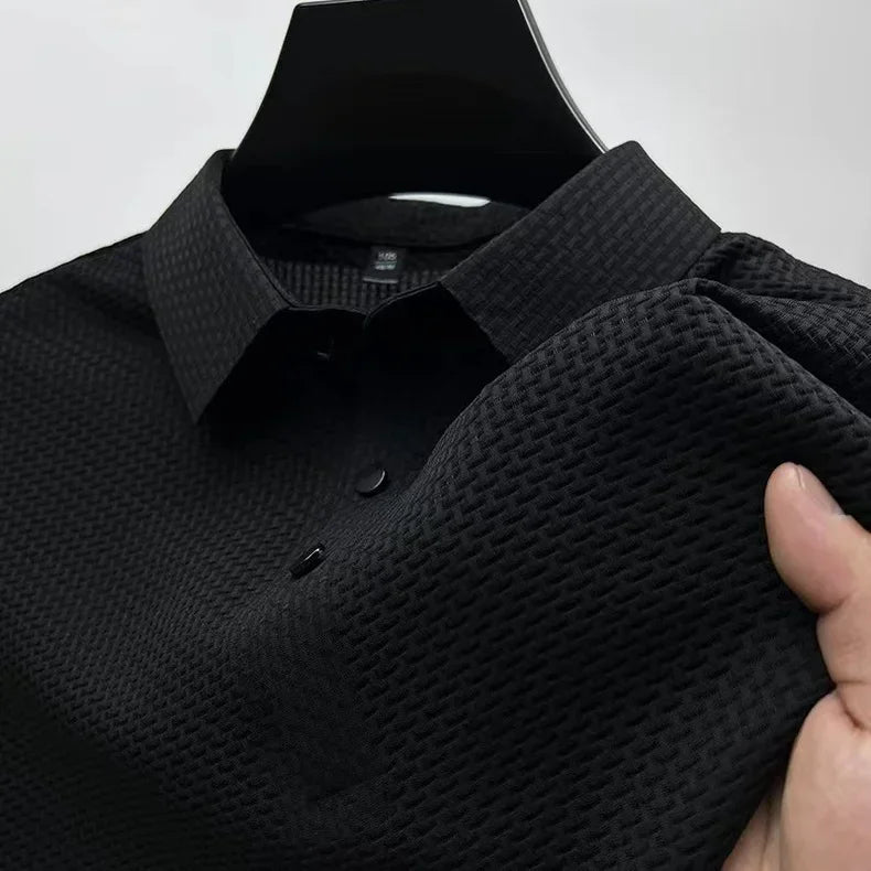 Men's Lop-up Hollow Polo Tee – Short-Sleeved Ice Silk T-Shirt, Breathable And Stylish, Ideal For Business And Casual Wear