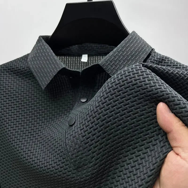 Men's Lop-up Hollow Polo Tee – Short-Sleeved Ice Silk T-Shirt, Breathable And Stylish, Ideal For Business And Casual Wear