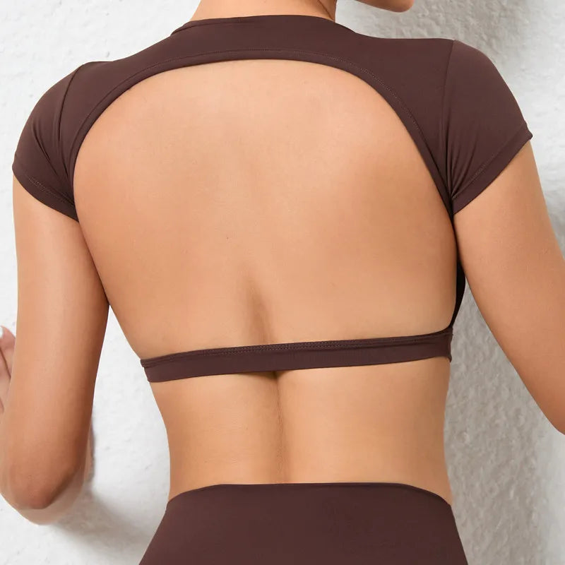 Breathable Backless Sports Crop Top – Women's Fitness & Yoga Workout Shirt