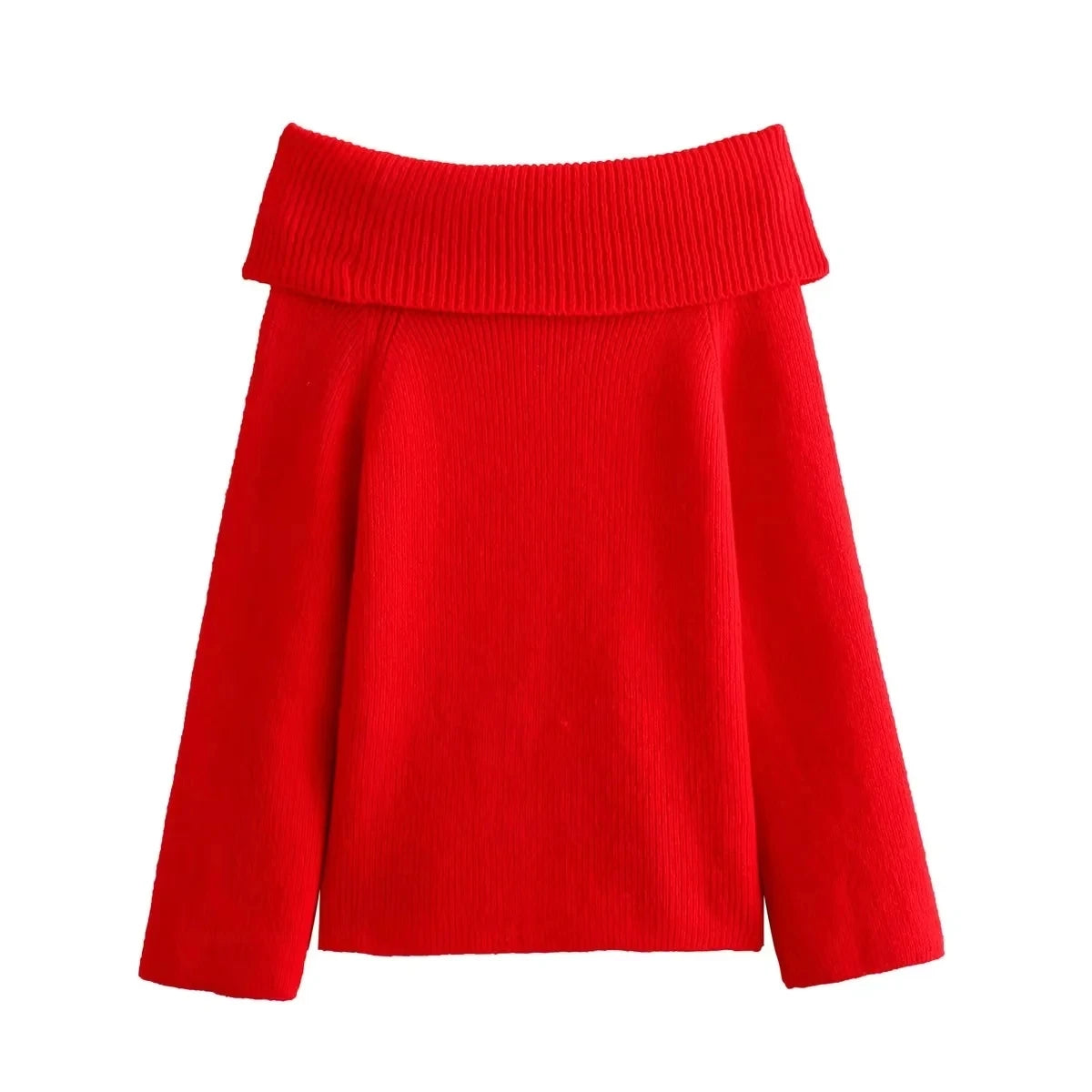 Chic Off-Shoulder Knitted Sweater – Long Sleeve, Casual Autumn Wear for Women