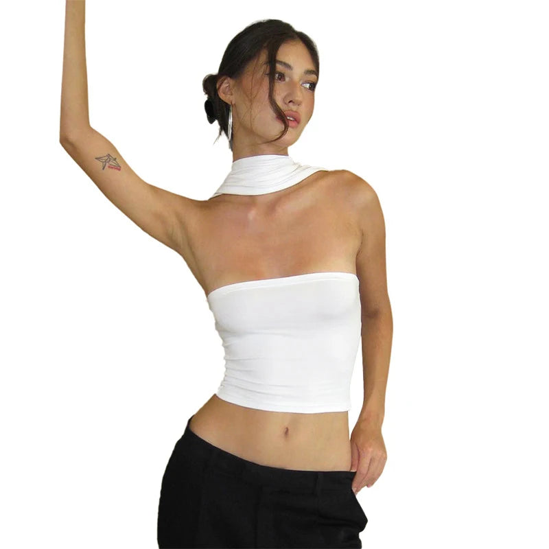 Chic Strapless Crop Top – Sexy, Elegant, Summer, Slim Fit, Tube Top, Solid Color