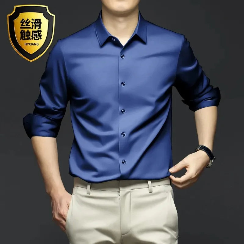 Elastic Cotton Denim Shirt – Long Sleeve, Slim Fit, Casual Men's Designer Shirt