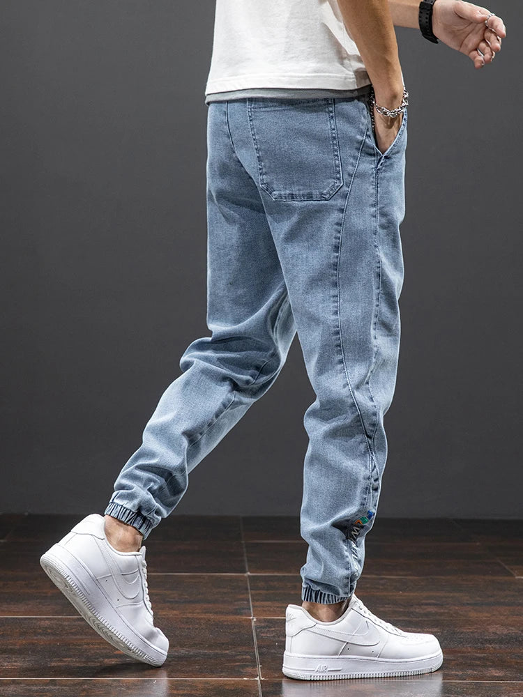 Cargo Jeans Men – Streetwear Denim Jogger Pants, Baggy Harem Style, Plus Size, Ideal for Spring and Summer