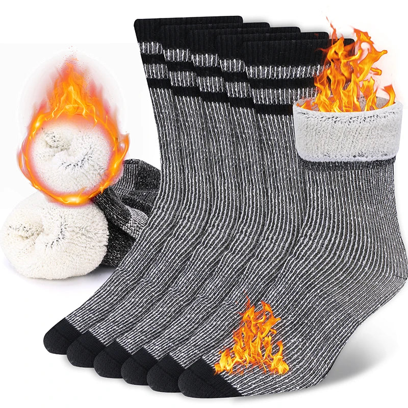 3 Pairs Wool Crew Socks for Men and Women – Thickened, Thermal, Warm, Ideal for Winter, Work, Outdoor Hiking, Running, Sports, Large Size