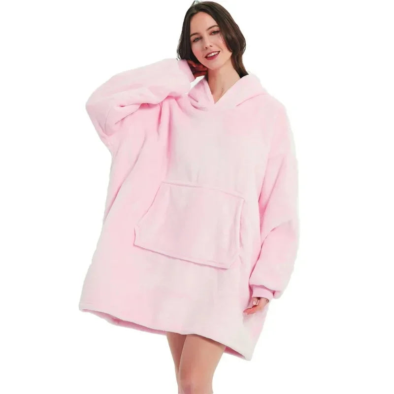Winter Oversized Blanket Hoodie – Unisex Pullover, Fleece, Long Flannel Sleeves, Giant TV Sweatshirt