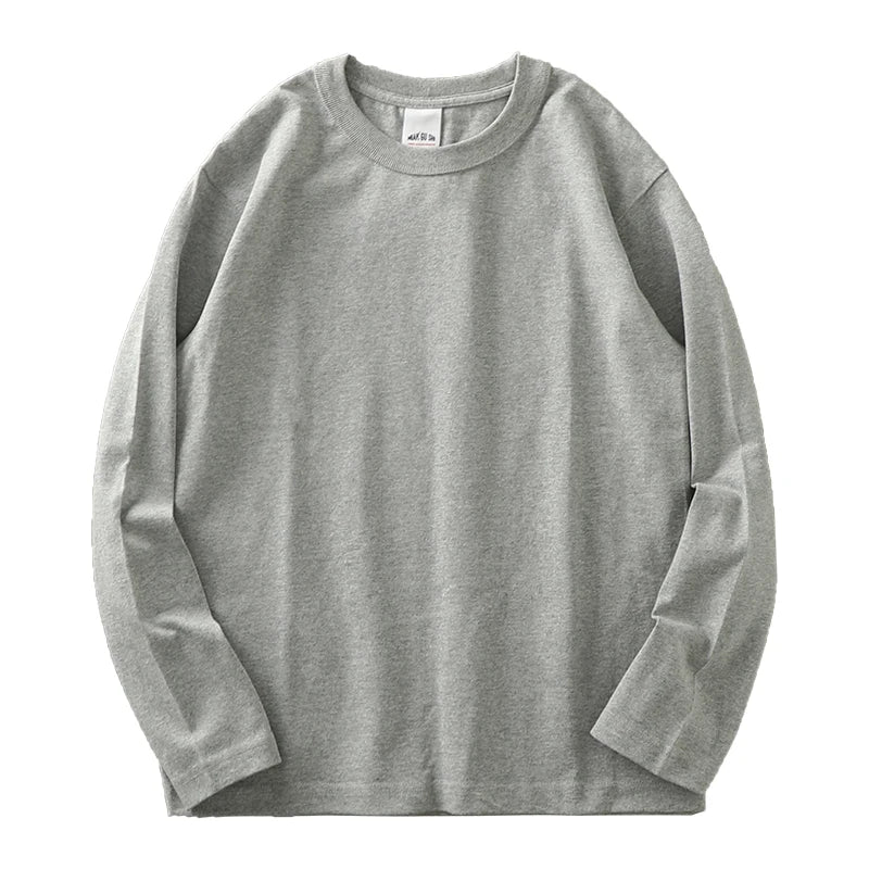 Heavyweight Long-Sleeve T-Shirt – 100% Cotton, O-Neck, Plain White, Oversized Men's Wear