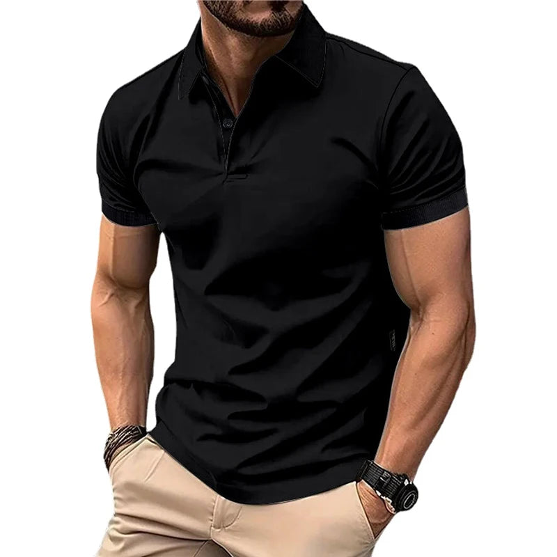 Men's Solid Color Polo Shirt – Short Sleeve Lapel Button T-shirts, Casual Streetwear, Lightweight Jogging Tops