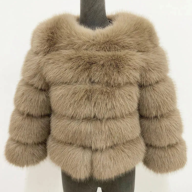 Elegant Faux Mink Fur Coat – Fluffy, Thick, Warm Winter Jacket for Women (S,M,L)