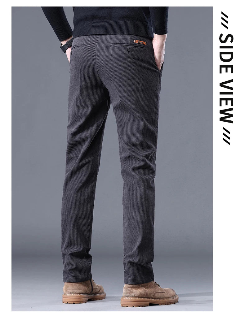 Fleece Men's Corduroy Casual Pants – Chenille Thick Stretch, Mid-Rise, Business Trousers, Winter Thermal Brand Pants