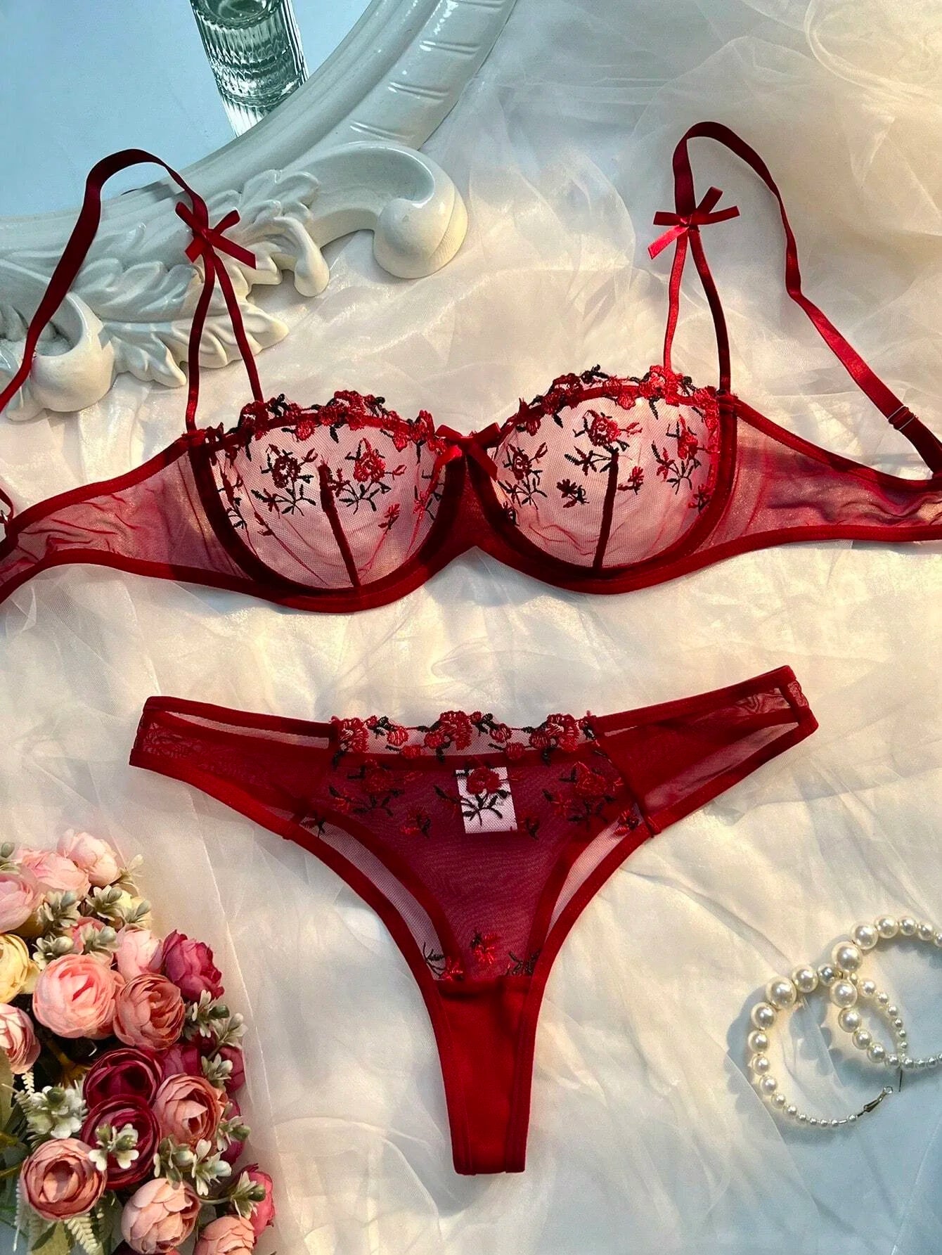Round Up Night Sexy Lingerie Set – Women's 2-Piece Floral Embroidery, Erotic Underwear, Seductive Lenceria