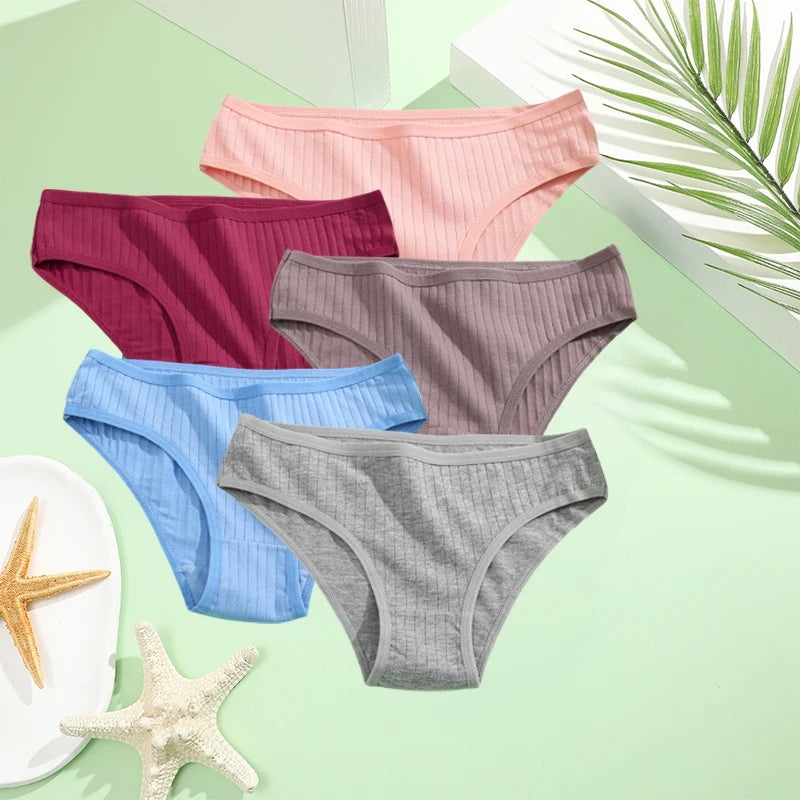5PCS Set Cotton Panties – Women's Underwear, Sexy Lingerie, Solid Color Briefs, Comfortable Intimate Wear