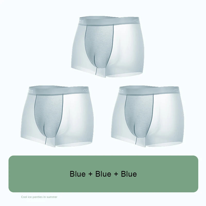 3PCS Set Ice Silk Men's Panties – Sports, Quick Drying, Fashion Shorts, Thin, Plus Size, Boxer Underwear, Luxury Gift